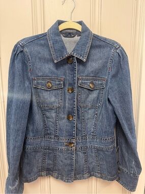 Liz Claiborne Women’s Denim Jacket | Medium Wash | Peplum Waist | Button Front
